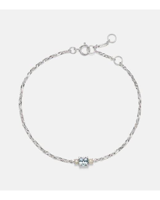 STONE AND STRAND Metallic Delicate 14Kt Bracelet With Aquamarine And Pearls