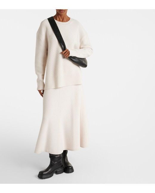 Joseph White Ribbed-Knit Wool-Blend Midi Skirt