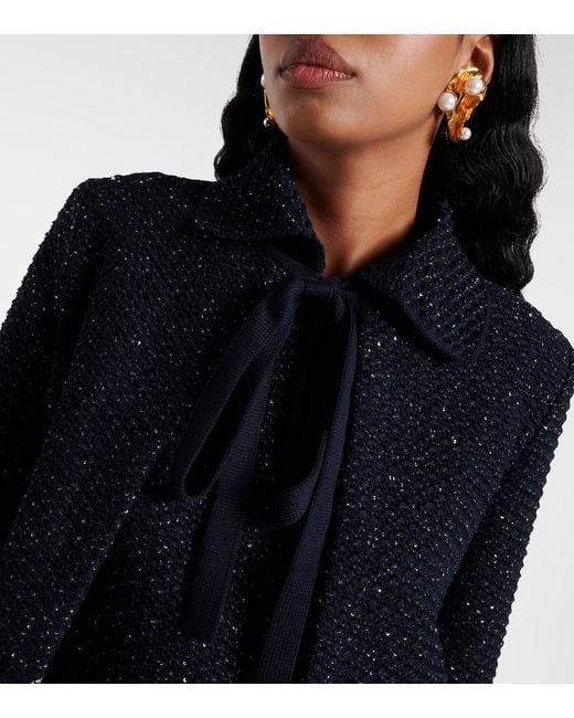 Oscar de la Renta Blue Cotton-Blend Tweed Jacket
