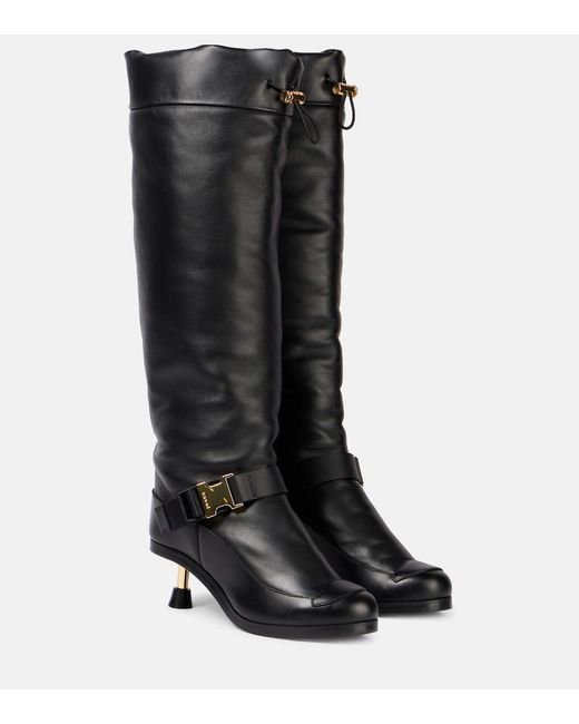 Sacai Black Leather Knee-High Boots