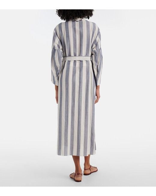 Max Mara Gray Max Mara Rima Striped Ramie And Cotton Midi Dress