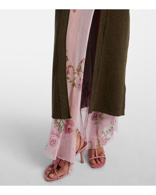 Blumarine Brown Feather-Trimmed Wool Cardigan