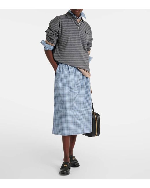 Miu Miu Gray Striped Cotton Jersey Polo Shirt