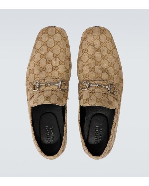 Gucci White Horsebit Gg Canvas Distressed Loafers for men