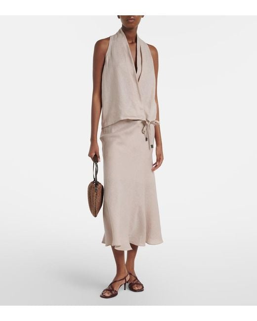 Brunello Cucinelli Natural Linen Midi Skirt