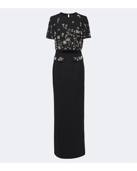 Oscar de la Renta Black Embellished Wool-Blend Bustier Gown