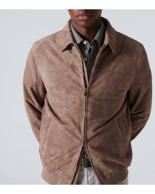 Thom Sweeney Brown Suede Bomber Jacket for men