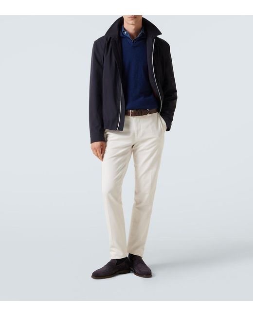 Brunello Cucinelli Blue Cashmere Polo Sweater for men