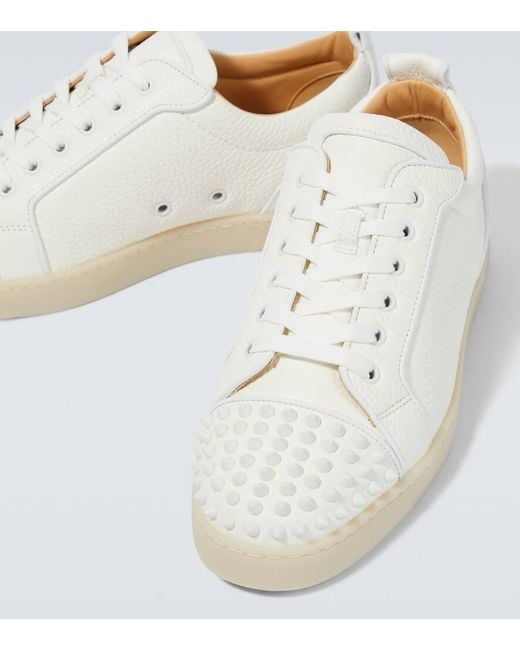 Christian Louboutin White Louis Junior Spikes Cap-Toe Full-Grain Leather Sneakers for men