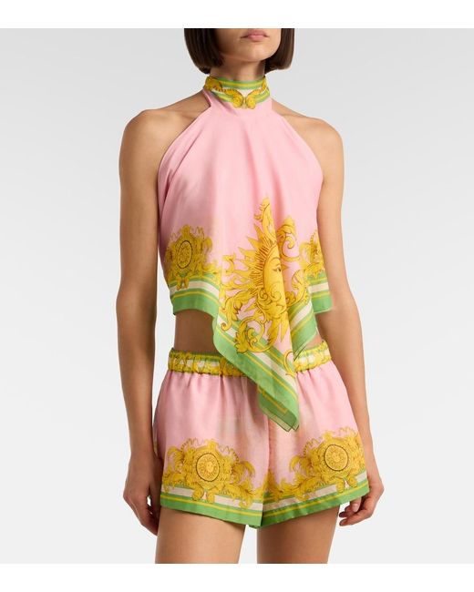 Versace Yellow Printed Cotton And Silk Voile Shorts