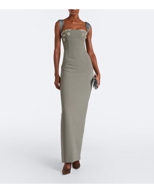 Rachel Gilbert White Malia Embellished Crepe Corset Gown