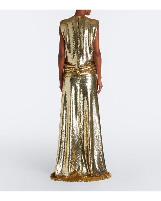 Monique Lhuillier Metallic Sequined Embellished Gathered Gown