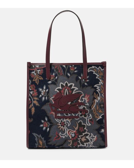 Etro Black Love Trotter Medium Embroidered Tote Bag