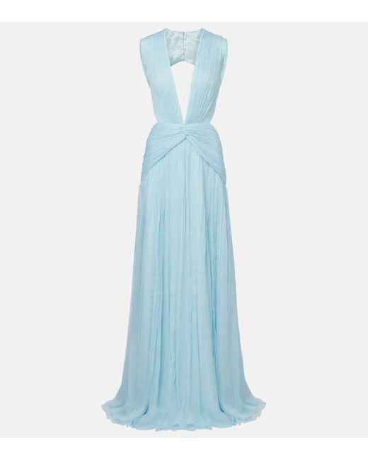Costarellos Blue Silk Chiffon Gown