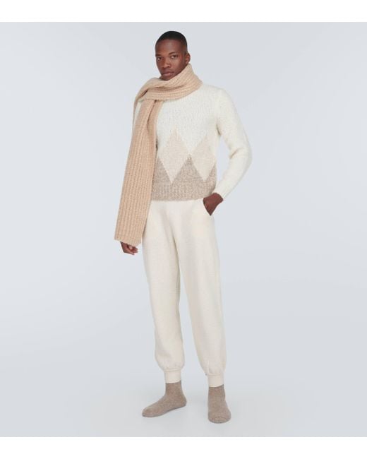 Loro Piana White Argyle Cashmere Sweater for men