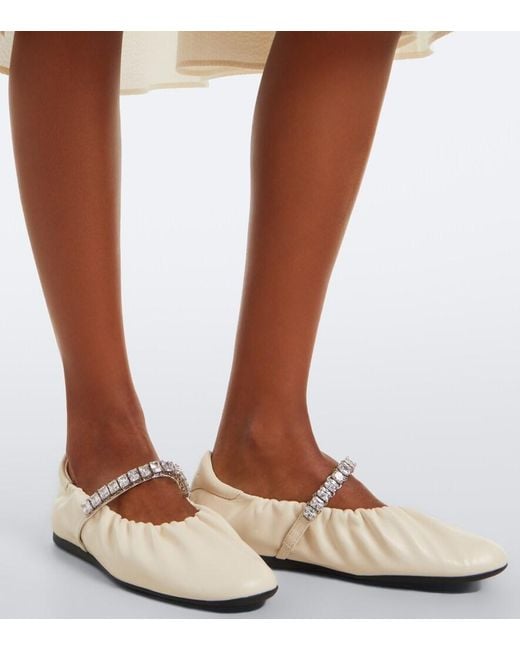 Jimmy Choo White Jade Embellished Leather Mary Jane Flats