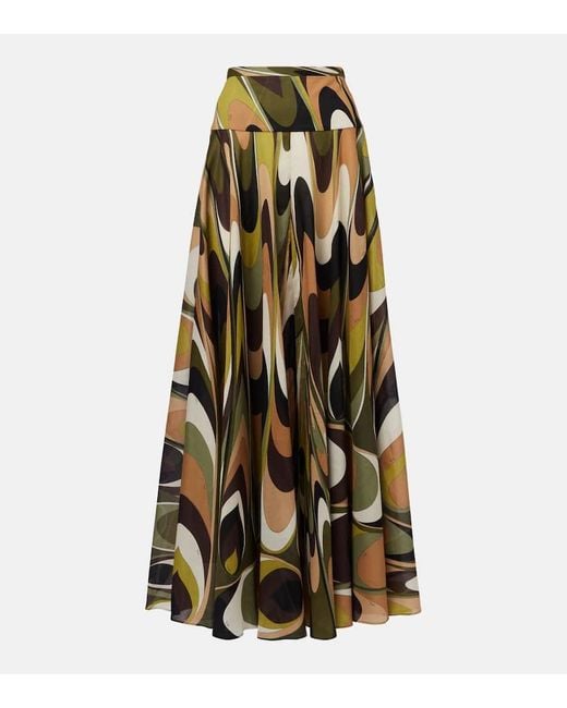 Emilio Pucci Green Onde Cotton Muslin Maxi Skirt
