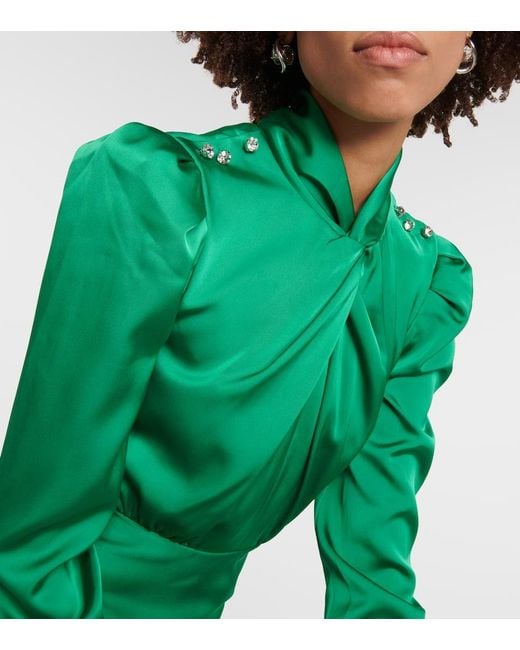 Vestido midi de saten drapeado Self-Portrait de color Green
