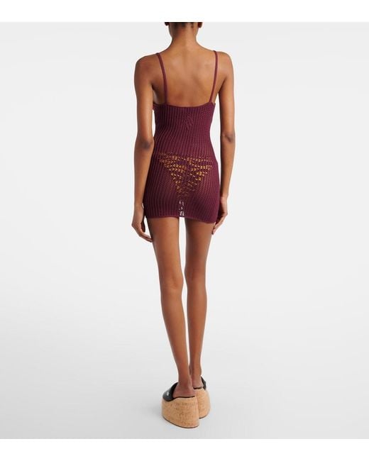 The Attico Purple Crochet Cotton-Blend Minidress