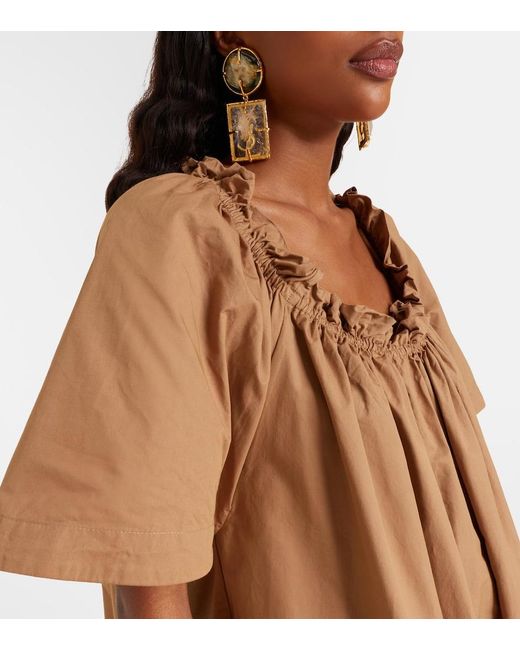 Saint Laurent Brown Ruffled Cotton Minidress