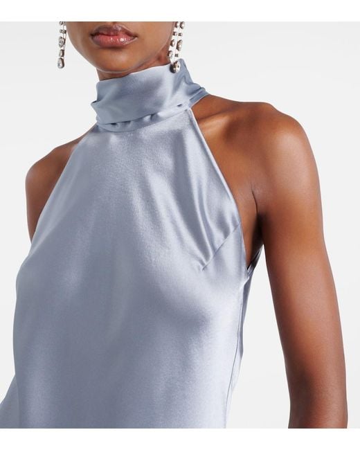 Galvan Blue Sienna Halterneck Satin Gown