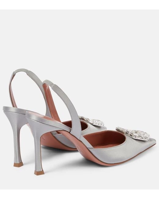 AMINA MUADDI Brown Verzierte Slingback-Pumps Camelia 90 Aus Satin