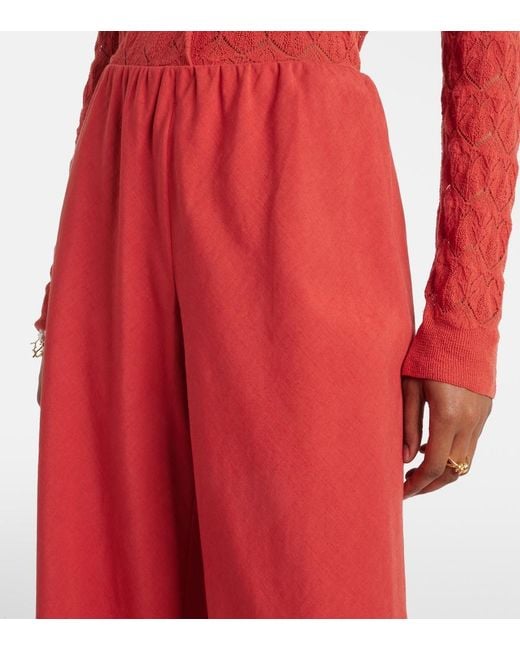 Vince Red Cotton And Linen-Blend Wide-Leg Pants