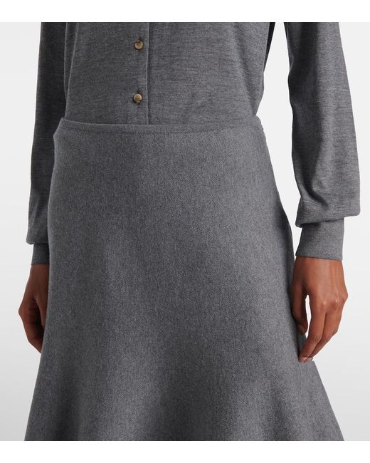 Khaite Gray Odil Knitted Wool-Blend Midi Skirt