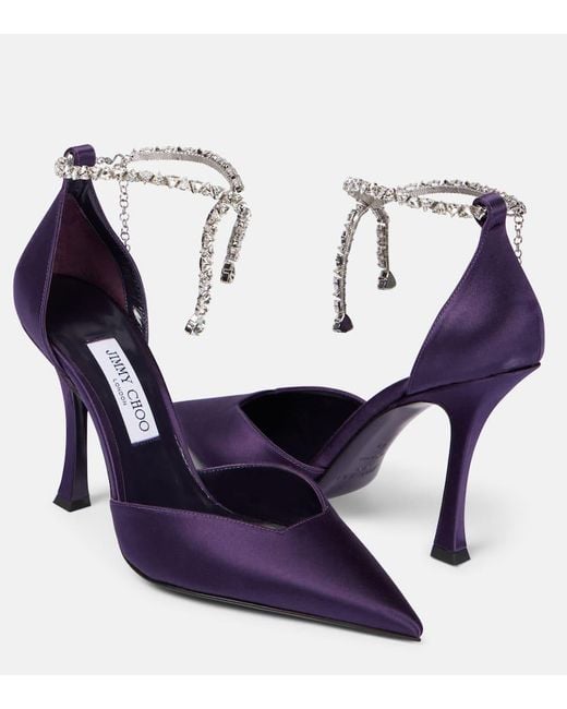 Jimmy Choo Blue Pumps Stevie 100 Aus Satin Mit Kristallen