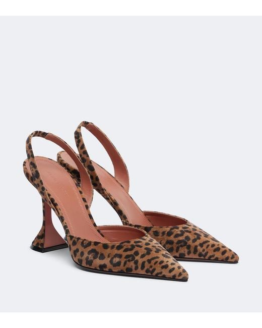 AMINA MUADDI Brown Holli Leopard-Print Suede Slingback Pumps