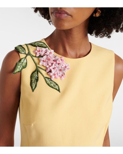 Oscar de la Renta Metallic Floral-Applique Wool-Blend Midi Dress