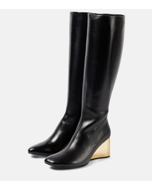 Rabanne Black Leather Wedge Boots