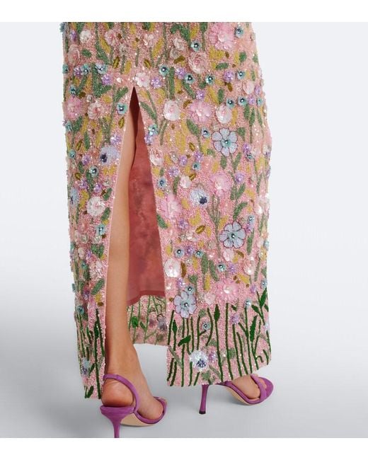 La Fuori Pink Embellished Floral-Applique Gown
