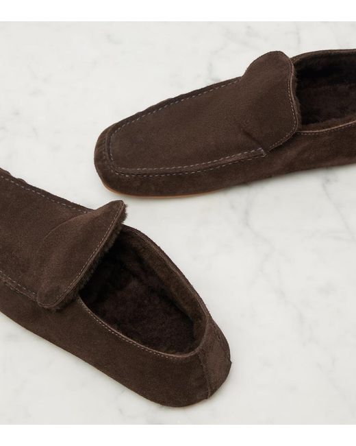 The Row Brown Leo Shearling-Lined Suede Loafers