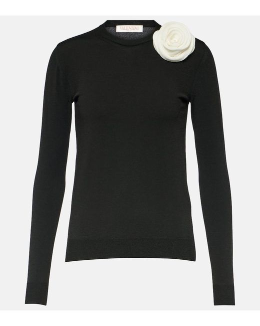 Valentino Black Floral-applique Sweater