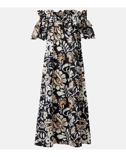 LaDoubleJ Black Breakfast Ruffled Cotton Poplin Midi Dress