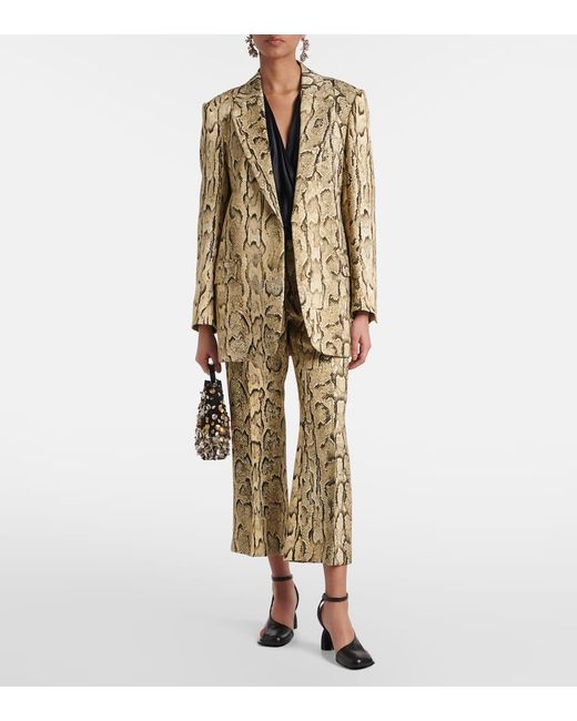 Dries Van Noten Natural Snake-Print Mid-Rise Flared Jacquard Pants