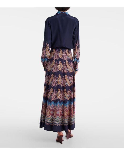 Etro Red Paisley Silk Maxi Skirt
