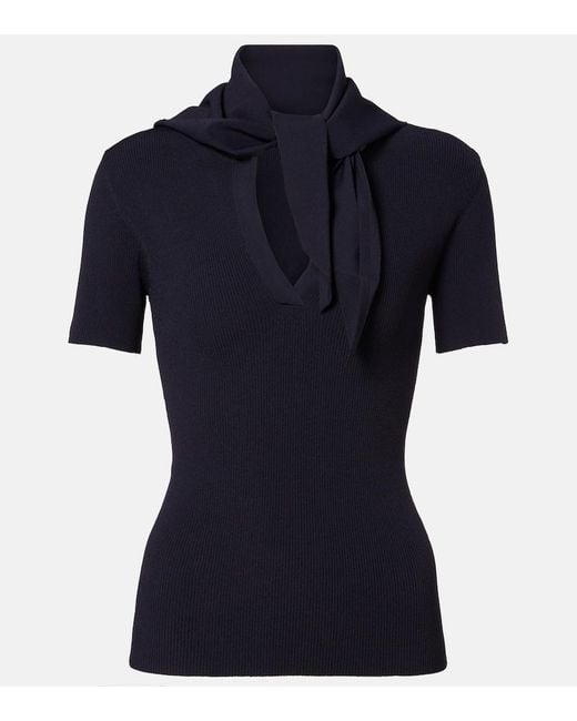Max Mara Blue Scarf-Detail Knitted Top