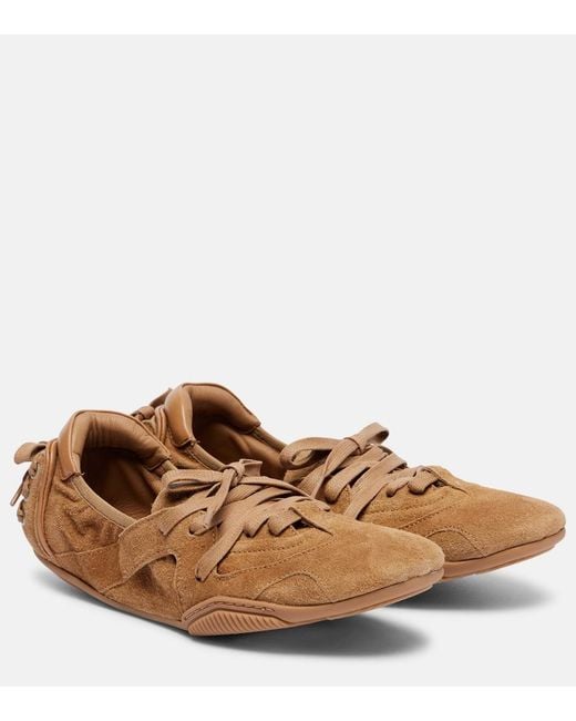 Acne Brown Leather-Trimmed Suede Sneakers