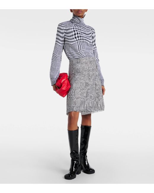Burberry White Houndstooth Wool-blend Turtleneck Sweater