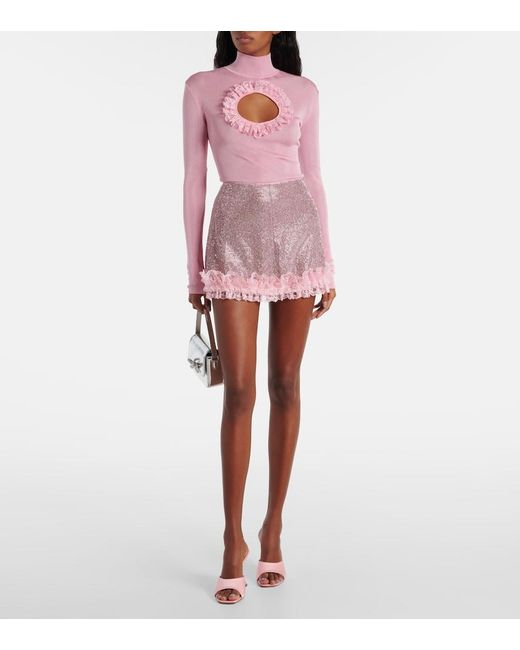 Self-Portrait Pink X Christopher Kane Cutout Lace-Trimmed Bodysuit