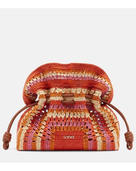 Loewe Red Paula's Ibiza Flamenco Medium Raffia Clutch