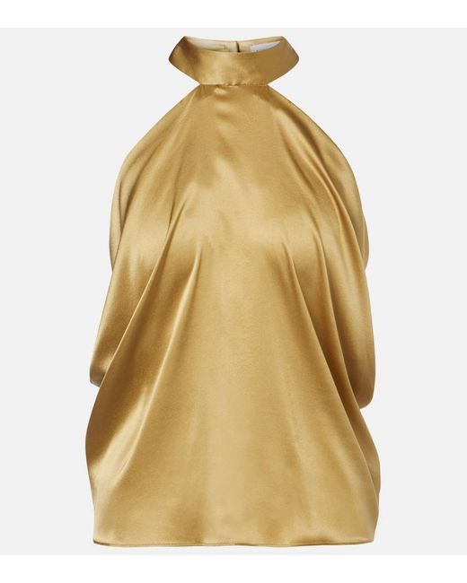 Nina Ricci Yellow Open-Back Silk-Blend Satin Top