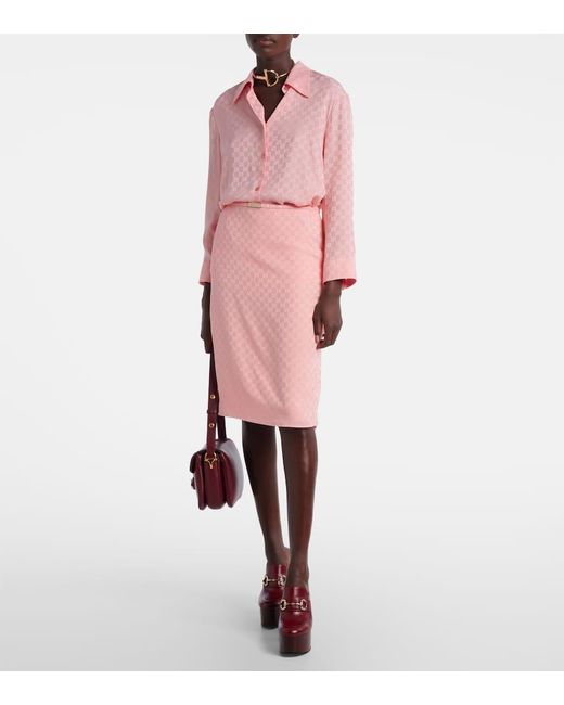 Gucci Pink Gg Silk Jacquard Shirt