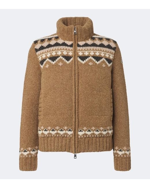 Moncler Brown Jacquard Wool-Blend Down Jacket for men
