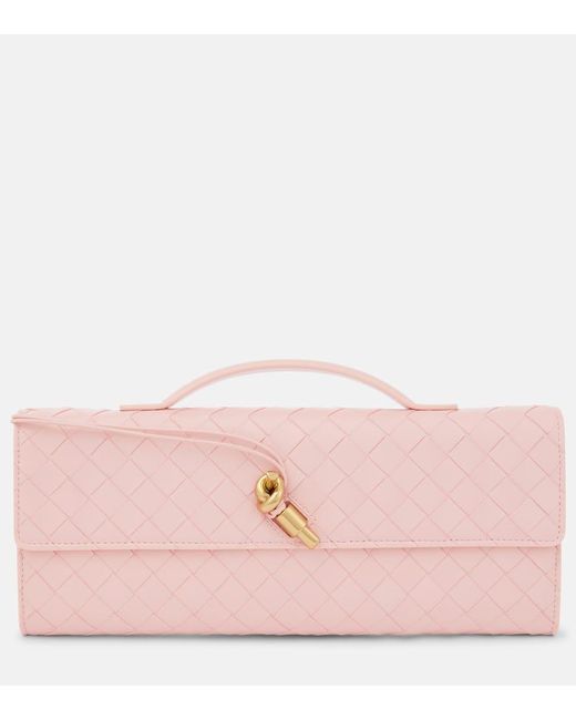 Bottega Veneta Pink Andiamo Intrecciato Leather Clutch