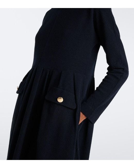 Max Mara Black Wool And Cotton-Blend Midi Dress