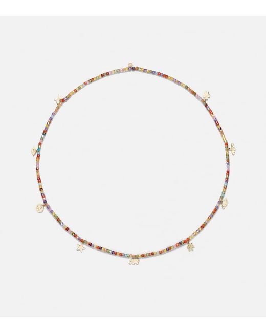 Sydney Evan Natural 14Kt Beaded Charm Necklace With Zircon