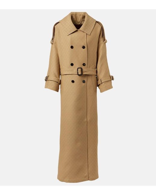 Gucci Natural Gg Wool And Silk Crepe Trench Coat